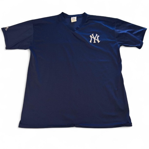 VTG 90s Majestic New York Yankees Mesh V Neck Jersey Shirt USA Made L - Picture 1 of 5